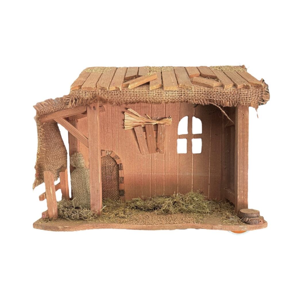 Kurt Adler Wood Creche Stable 11”X15”X6” Manger Window Door